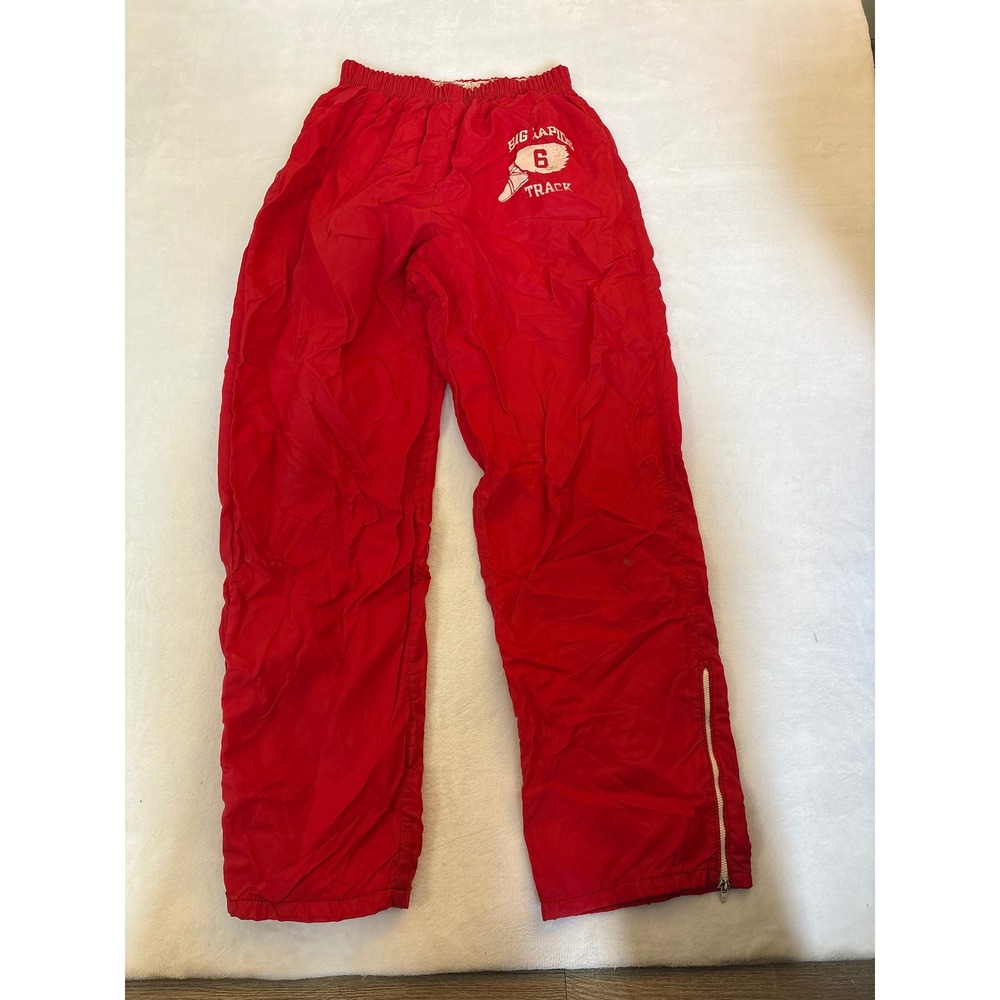 Vintage Champion Big Rapids Track‎ Pants Mens Small Red Nylon Ankle Zip Warm Up